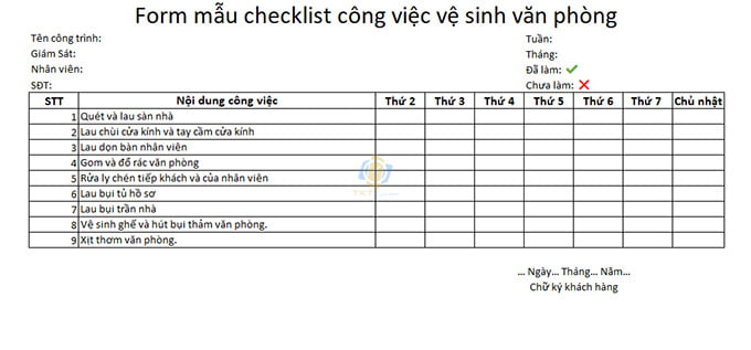 Mẫu checklist vệ sinh nhà hàng